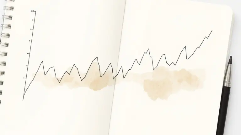 stock market line charts drawn in a paper notebook