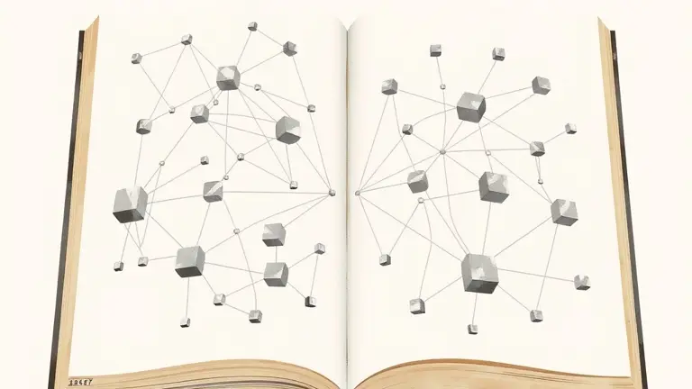 an open book of neural network diagrams shared freely, large model weights as floating cubes