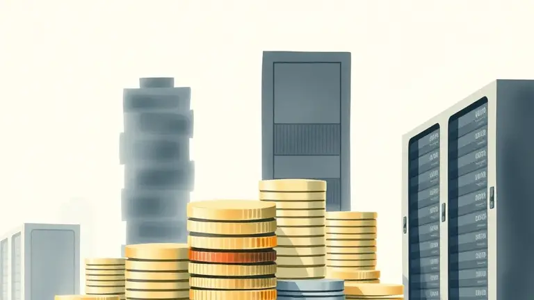 stacks of coins and data center buildings, financing infrastructure