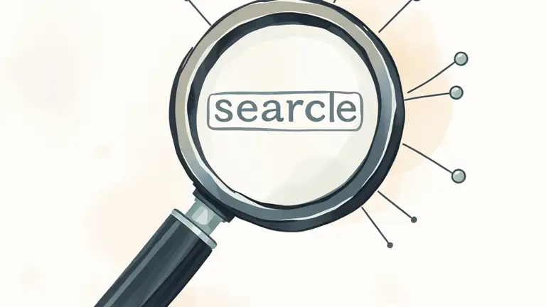 a search engine magnifying glass connected to a lightweight AI model