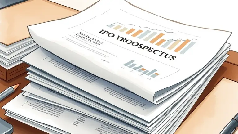 a thick IPO prospectus document with charts on a desk